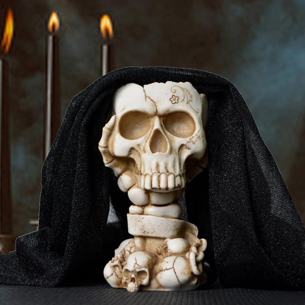 Skull Planter, Goth Flower Pot, Gothic Plant Pots, Succulent Pots with Drainage, Halloween Plant Pot, Tall White Skulls Statue, Funny Desk Home Decor, Cool Figurines Flower Pots Gift for Mother Father