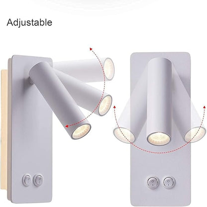 Bedside Reading Lamp Wall Mounted, LED Wall Reading Lights for Bed, Plug in Wall Sconce Set of 2, Bed Reading Light 3W 3000K Book Light with 9W Ambient Lighting
