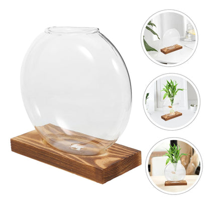 DECHOUS 2pcs Glass Plant Propagation Vases with Wooden Base, Hydroponic Terrarium Station for Indoor Plants, Glass Planter for Home Office Balcony