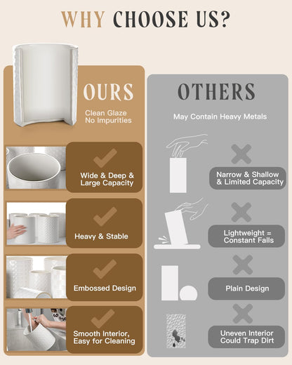 Nucookery Utensil Holder for Kitchen Counter, White Large Stable Ceramic Cooking Utensil Crock for Countertop Organizer, Farmhouse Decor, Set of 2, 7.1"&5.4", Christmas Thanksgiving Gift, Checkered