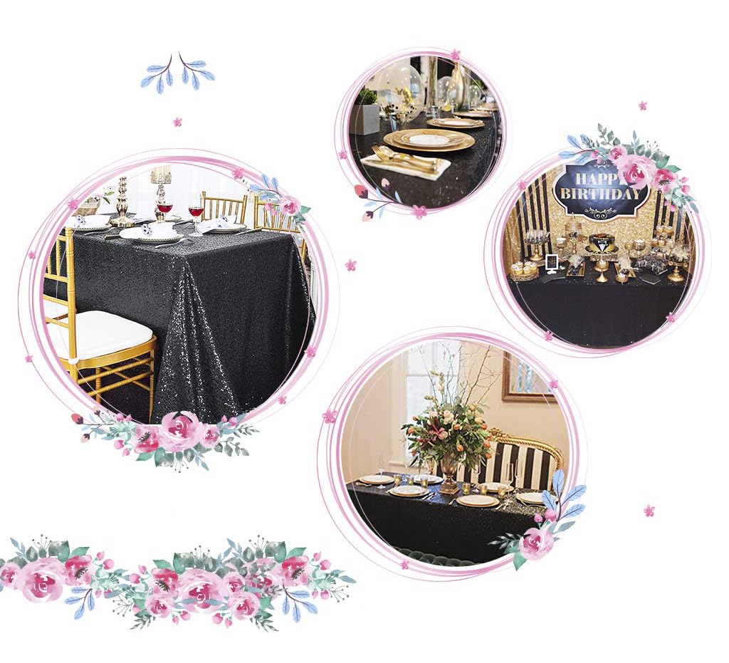 Juya Delight 60" x 102" Black Sequin Tablecloth Rectangle Sequin Table Cover for Wedding Birthday Party Festival Ceremony Cake Dessert Table