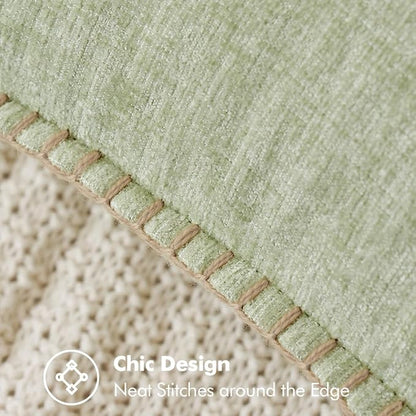 MIULEE Pack of 2 Lumbar Summer Throw Pillow Covers 12x20 Inch Light Green Farmhouse Decorative Pillow Covers with Stitched Edge Soft Chenille Solid Dyed Pillow Covers for Couch Sofa Bed Living Room