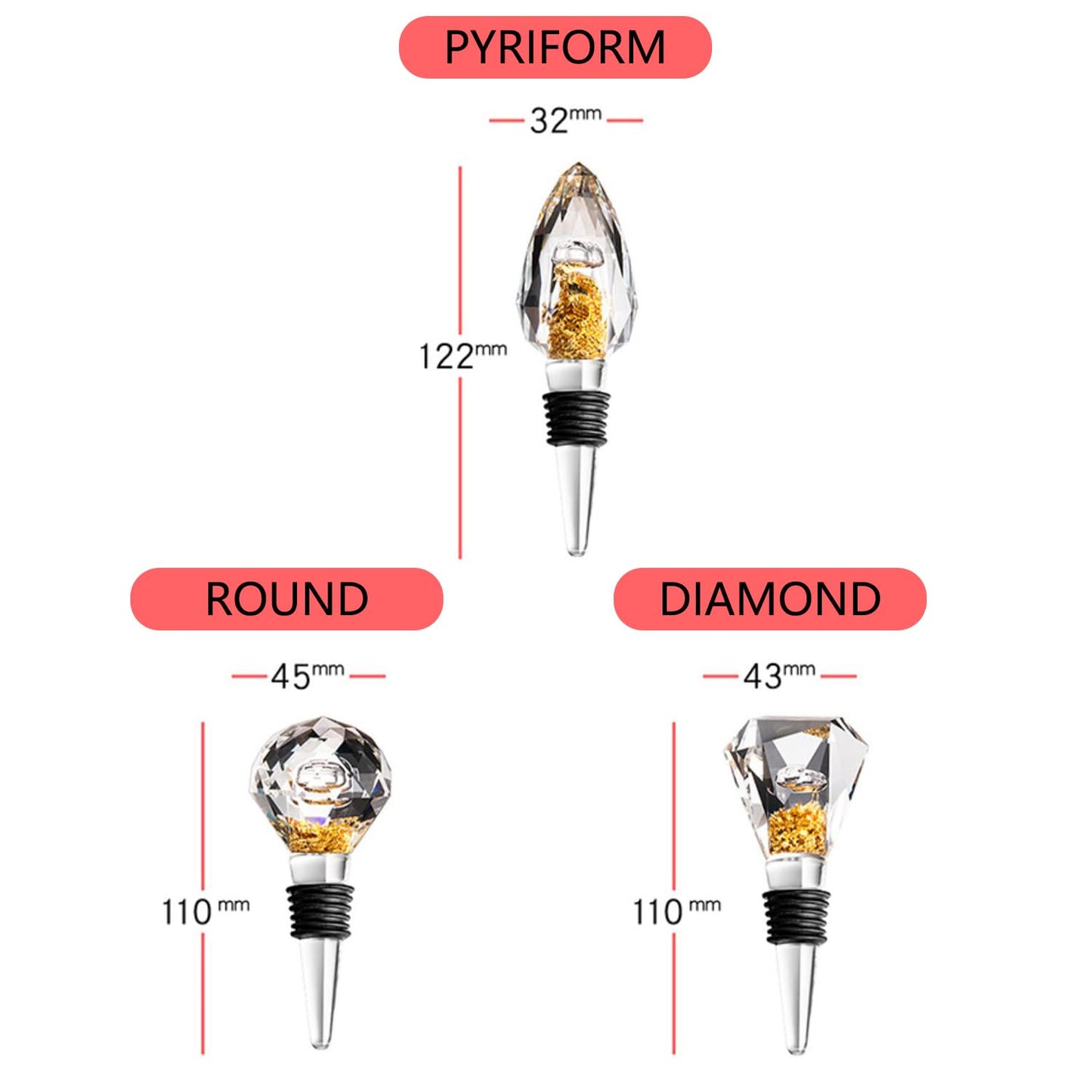 Halyuhn 100% Glass Wine Stopper 1Pcs, Elegant Wine Stopper with Gold Foil for Kitchen Wine storage, Decorative Crystal Round Wine and Beverage Bottle Stopper, Made of Premium Glass and Silicone, Clear
