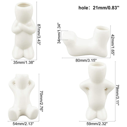 AHANDMAKER Mini Ceramic Air Plant Stand Holder, 4 Pcs Porcelain Doll Shape Plant Pots, Different Shape Ceramic Doll Tillandsia Airplant Container Pot for DIY Planting Home Office Decoration Supplies