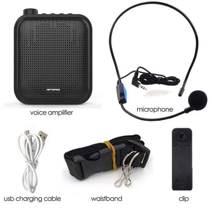 Voice Amplifier 12W Rechargeable PA System (1200mAh) with Wired Microphone for Teachers, Coaches, Tour Guide and More (Black)