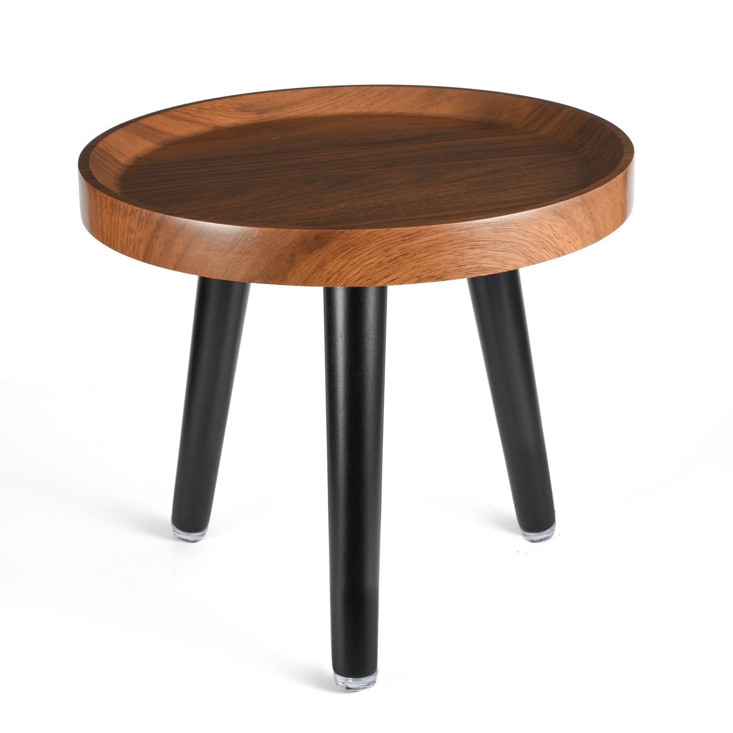 KGPLOME Indoor Plant Stand,Wood Mid Century Plant Table in Walnut Finish,Tall Plant Stand for Flower Pot,Modern Round Small Side End Table with Raised Design (Walnut, 12"x10.8")