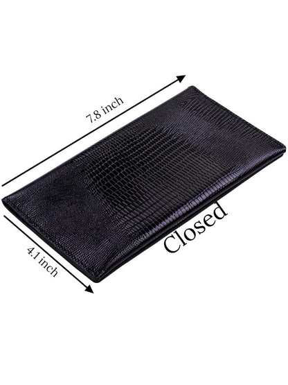 Genuine leather banknote wallet Travel black lizard (leather, durable stitching, folds in half, holds 4 cards, coin pocket, flat banknote compartment)