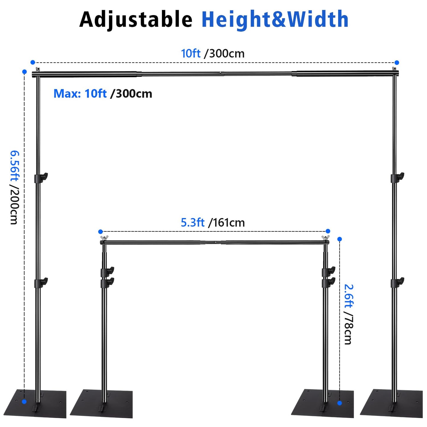 HYJ-INC Pipe and Drape Photography Backdrop Stand Kit Adjustable Photo Background Stand 10ft x 6.5ft with Metal Base for Parties Weddings Birthday Party Events Photo Booth
