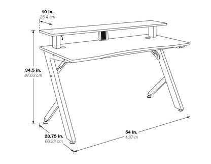 OSP Home Furnishings Area51 Battlestation Gaming Desk with Bluetooth RGB LED Lights, Red