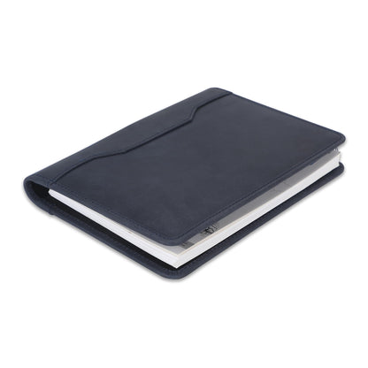CestAntiQ Leather Junior Padfolio for Men Women Business Portfolio Folder Compact 5 x 8 Legal Pad Organizer with Pen Loop Professional Resume Interview Document Holder Padfolio (Blue)