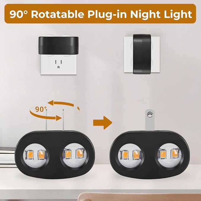 4 Pack LED Night Light Plug-in Wall, 100 Lumens 4000K Cool White, Auto On/Off Dusk to Dawn Sensor, Adjustable Swivel Head for Indoor – Ideal for Hallway, Stairs, Bedroom, Bathroom, Kitchen