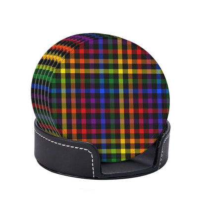 6 Pcs LGBT Gay Pride Coasters with Holder Rainbow Round Coasters Drink for Kitchen Dining Home Table Decor