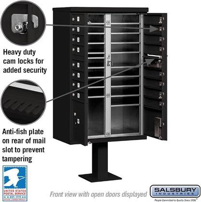 Salsbury Industries 3316BLK-U 16 A Size Doors, Type III Cluster Box Unit, Black, for use with The USPS Lock