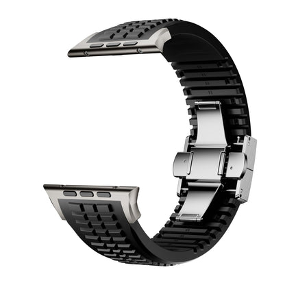 VKEOO Silicone Watch Band Compatible with iWatch Ultra 2 / Ultra/Series 10 9 8 7 (44mm 45mm 46mm 49mm), Sport bands with Folding buckle, Rugged Heavy Duty Modern Design for Men