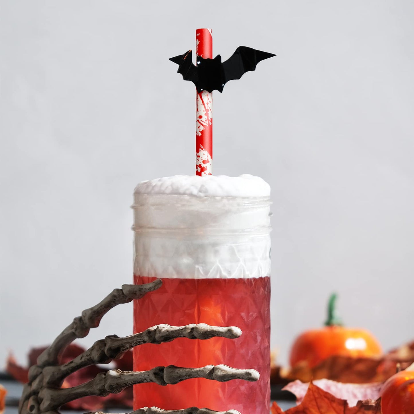 Whaline 200Pcs Halloween Paper Straws - Bloody Handprint Disposable Drinking Straws for Juices, Shakes, Cocktails - Red White Horror Theme Party Supplies Decoration