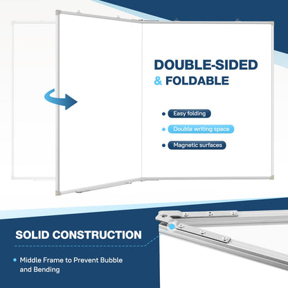 WALGLASS Large White Board Dry Erase Board, 60" x 36" Double-Sided Foldable Dry Erase Board for Wall, Magnetic Whiteboard for Office, Home, School, Kitchen