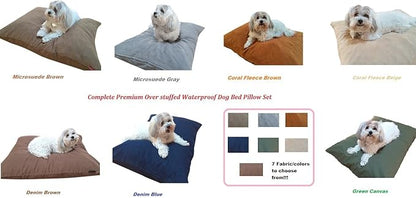 Durable Comfort Micro-Cushion Memory Foam Pet Dog Pillow Bed with Waterproof Liner + External Cover for S,M,L Dogs- Complete Set (Brown Denim, 36''x29'')