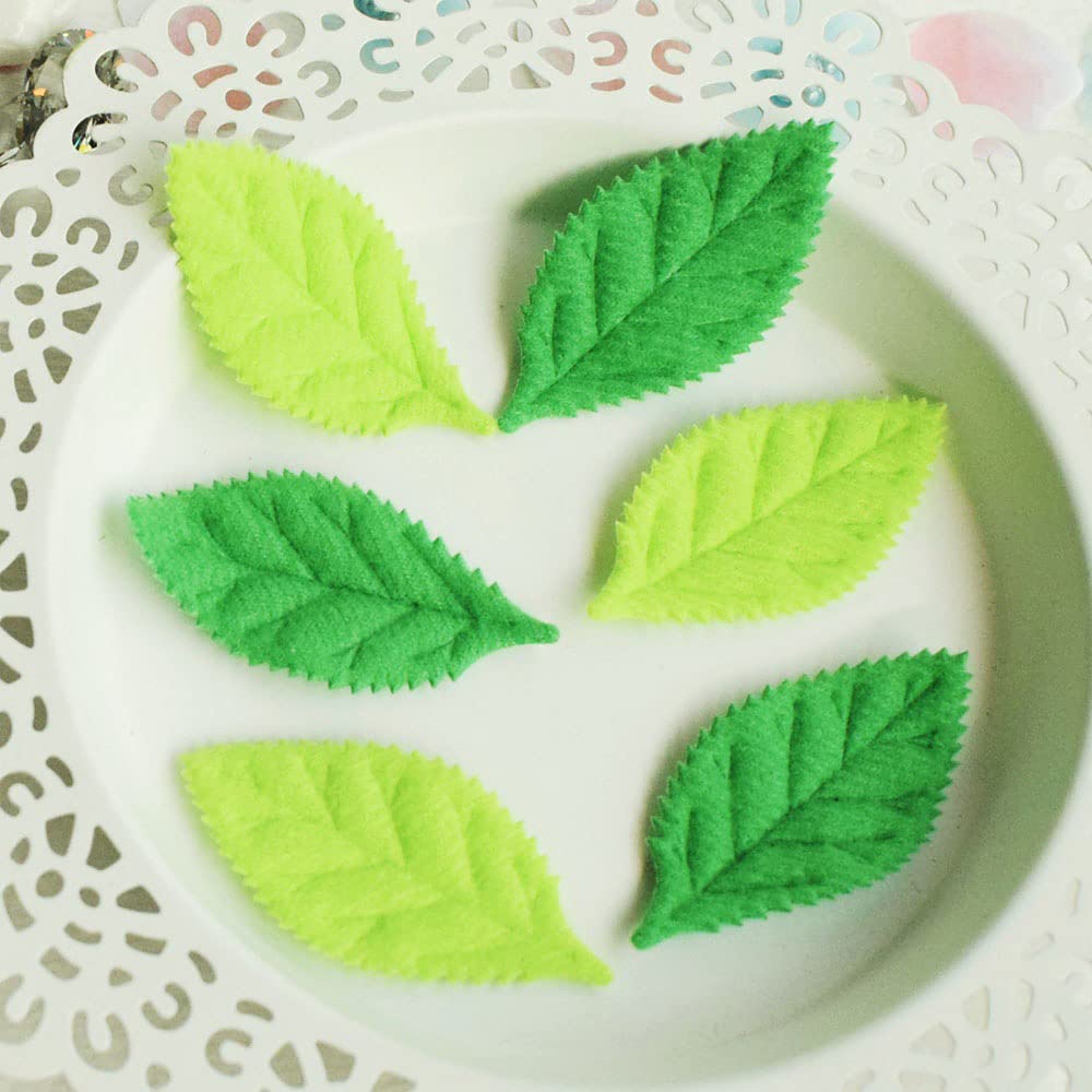YYCRAFT Pack of 90 Padded 2-Faced Felt Velvet Leaf Appliques/Craft Green