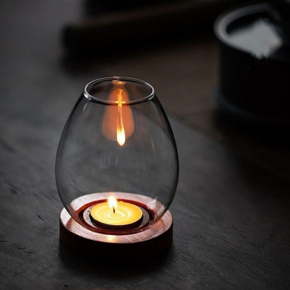 COMZPLIFE Hurricane Candle Holder, Clear Glass Votive Candle Holders, Tealight Holder Stand with Wooden Tray for Mantel Fireplace Coffee Dining Table Decor