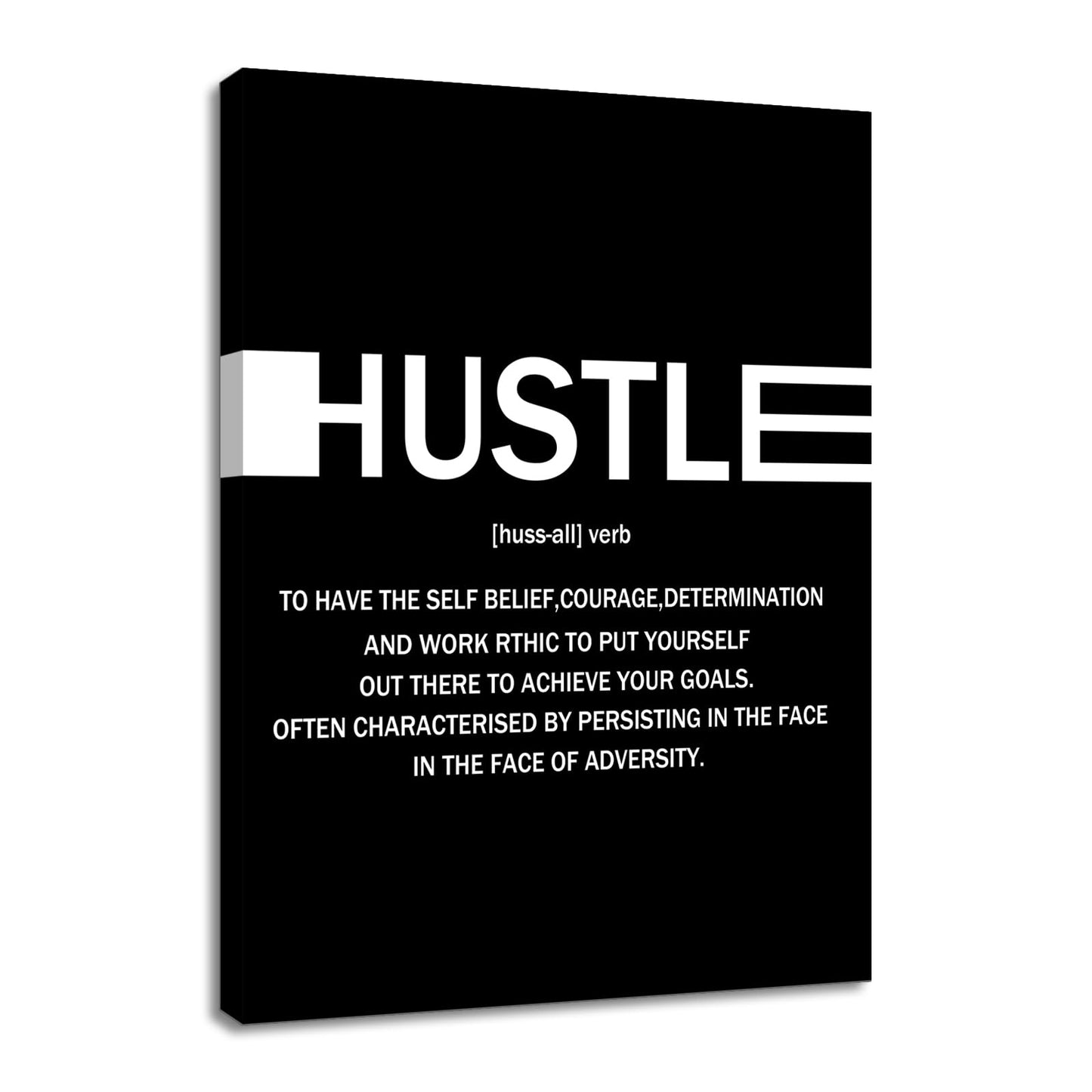 Motivational Canvas Wall Art Hustle Entrepreneur Quotes Poster Print Inspirational Pictures Painting for Office Class Room School Wall Decoration Stretched and Framed [18''Wx24''H]