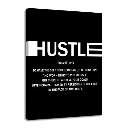 Motivational Canvas Wall Art Hustle Entrepreneur Quotes Poster Print Inspirational Pictures Painting for Office Class Room School Wall Decoration Stretched and Framed [18''Wx24''H]