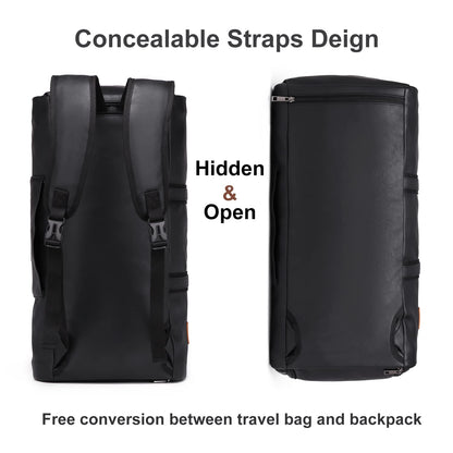 Carry On Garment Backpack, 3 in 1 Waterproof Mens Garment Bag for Travel Business, Leather Duffel Bag with Shoe Compartment -Black
