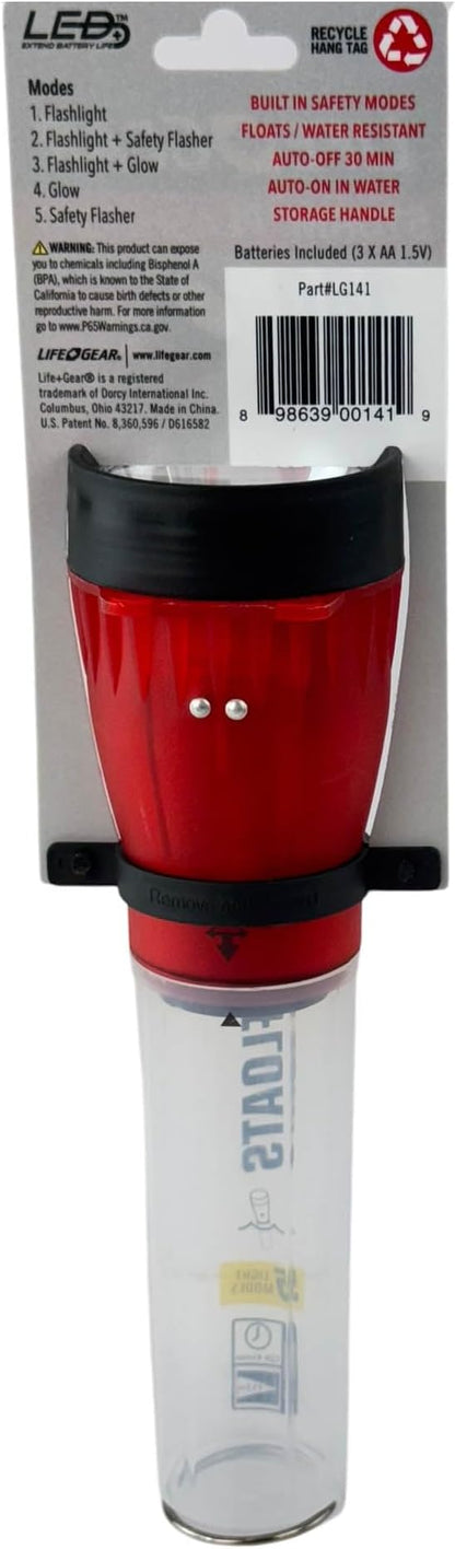Life Gear LED Flashlight with Glow Handle, Emergency Flasher and Storage Compartment, RED,White/Red