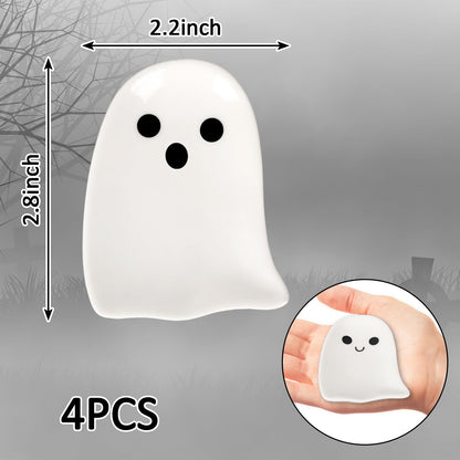 Whaline 4Pcs 2.8inch Mini Ceramic Spoon Rests White Ghost Small Coffee Spoon Holder for Halloween Coffee Stirrers Teaspoon Bar Spoon Coffee Station Bar Accessories