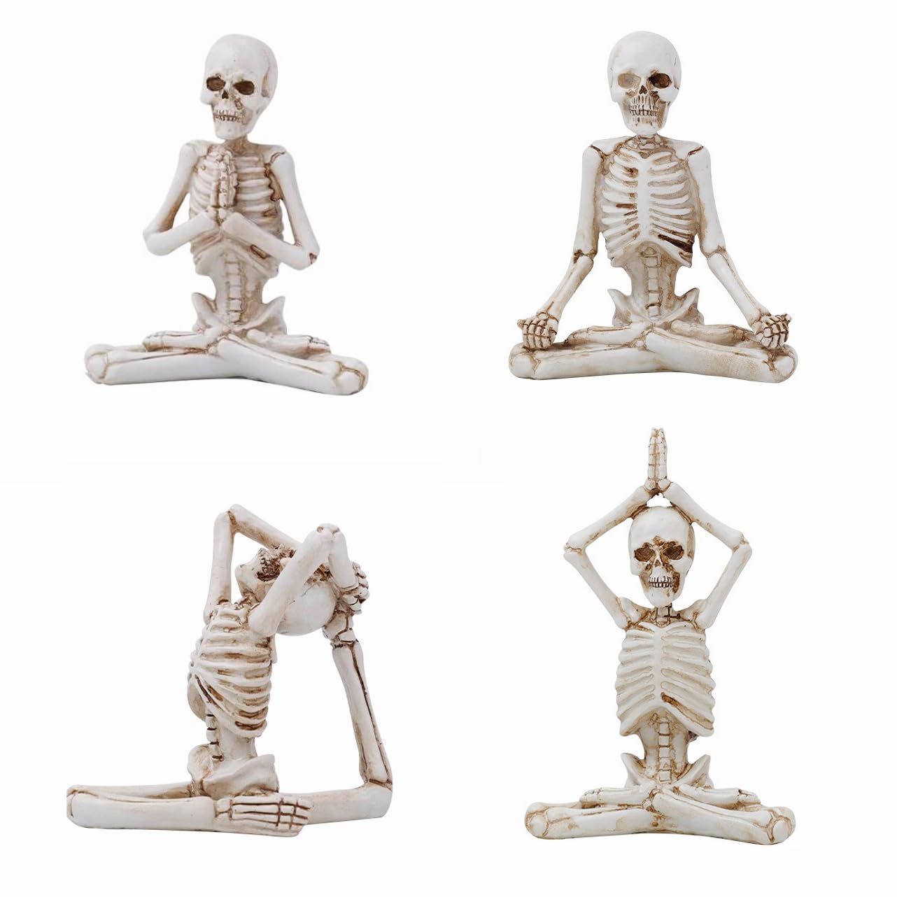 STKMELON Set of 4 Halloween Decorations Yoga Skeleton-Figurines -Skeleton Halloween Decor Indoor Resin Skull Decor