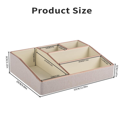 PU Leather Makeup Organizer Tray,Large Vanity Organizer,Cosmetic Storage Box for Lipstick Brushes Skincare Perfume,Cosmetic Display Case Rose Gold-trimmed for Dresser,Bathroom Countertop(Beige)