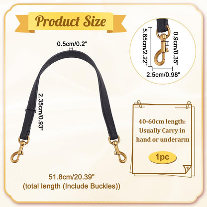 WADORN Genuine Leather Purse Handle, 20.4 Inch Leather Handbag Handle Replacement Short Shoulder Strap with Retro Gold Buckles Women Bag Making Accessory for Coach Shoulder Bag 26, Black