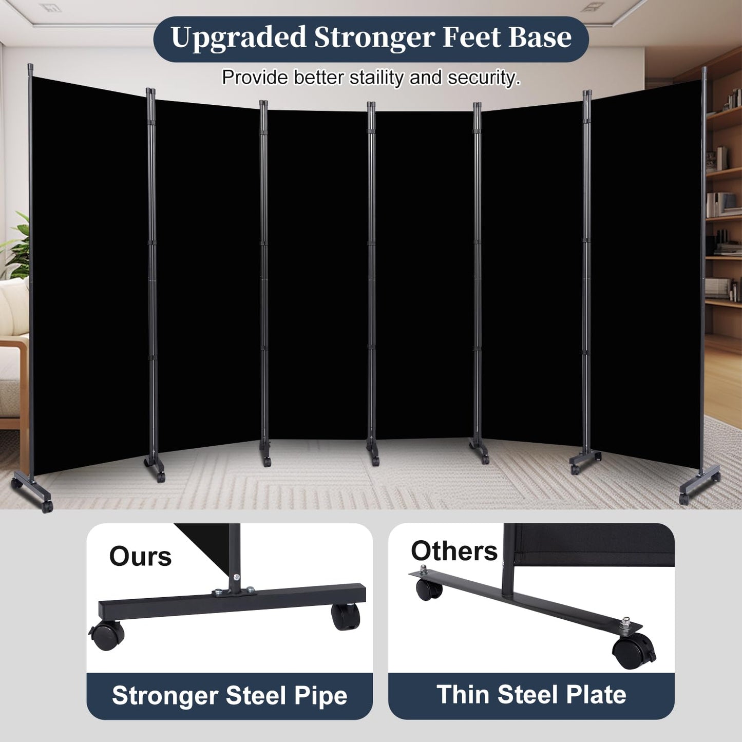 Room Divider 6 Panel-132''Wide Folding Privacy Screen,Large Partition Wall