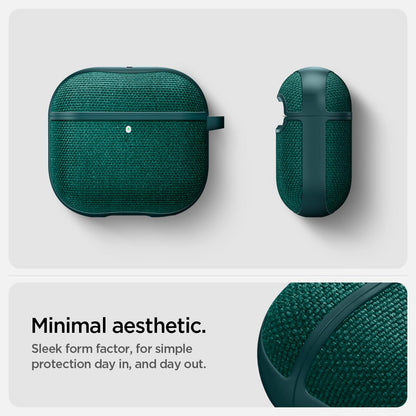 Spigen Urban Fit Designed for AirPods 4 Case (2024) Premium Fabric Cover with Carabiner Key Chain - Midnight Green