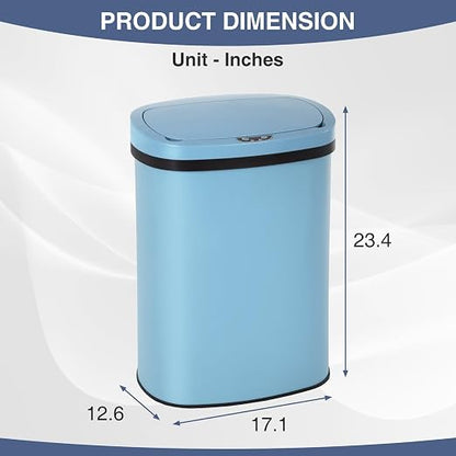 PayLessHere | 13 Gallon Stainless Steel Trash Can | Blue | Automatic Touchless Lid with Motion Sensor | Kitchen Garbage Can with Waterproof Design | for Home, Office, Bathroom | Pack of 1