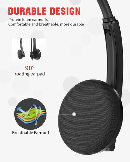 NUBWO HW01 USB Headphone/ 3.5mm Computer Headset with Microphone Noise Cancelling for Laptop, Lightweight PC Headset Wired Headphones, Business Headset, Office Computer Headsets for Cell Phone