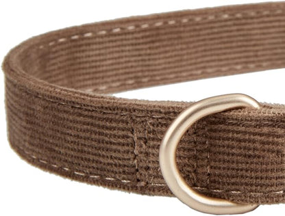 Soft Corduroy Dog Collar and Leash Set Adjustable Durable Dog Collars with Metal Buckle and Lead for Medium Dogs,Brown