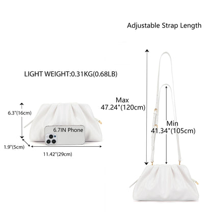 Milisente Clutch Purses for Women Shiny PU Leather Pleated Evening Clutch Bag With Shoulder Strap for Formal Wedding Prom (White)
