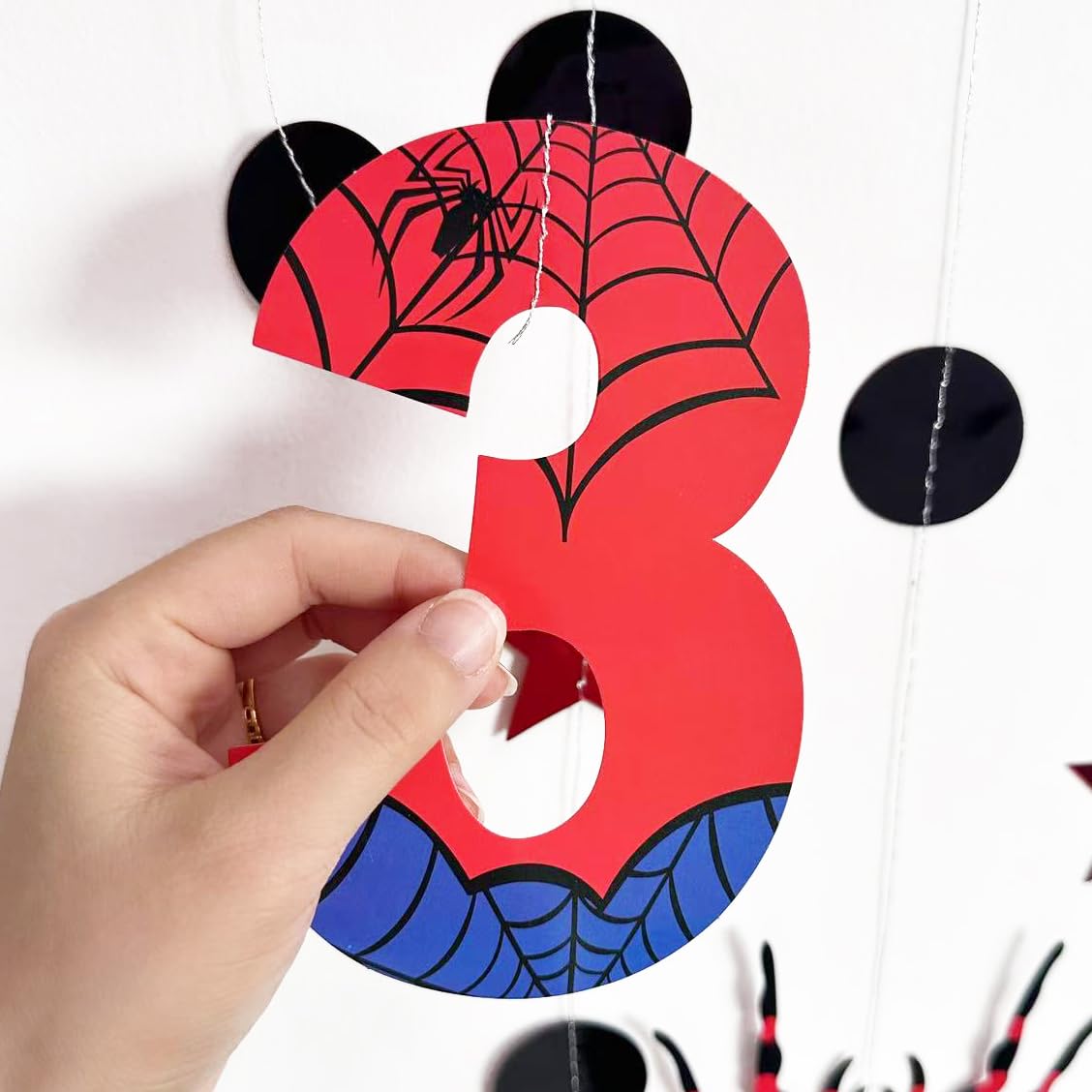 42Ft Spider 3rd Birthday Party Decorations Red Blue Stars and Black Spider Web Garland Streamer for Kids Boys 3rd Cartoon Spiders Birthday Super Heros Baby Shower Cartoon Bday Party Decor Supplies