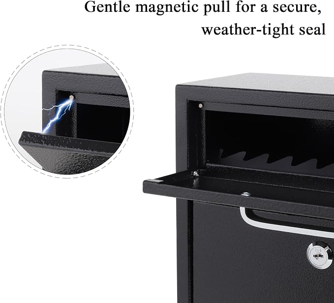 Jssmst Locking Mailbox for Outside, Key Lock Wall Mount Mailboxes Large, Security Drop Box with Lock, 16.2H x 11.22L x 4.72W Inches, Black XLarge