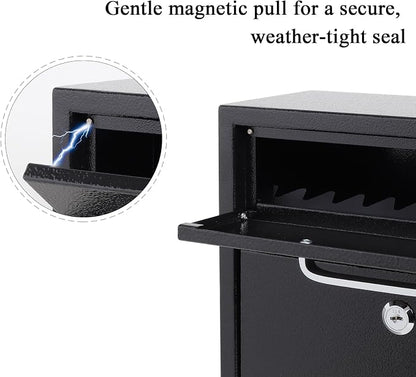 Jssmst Locking Mailbox for Outside, Key Lock Wall Mount Mailboxes Large, Security Drop Box with Lock, 16.2H x 11.22L x 4.72W Inches, Black XLarge