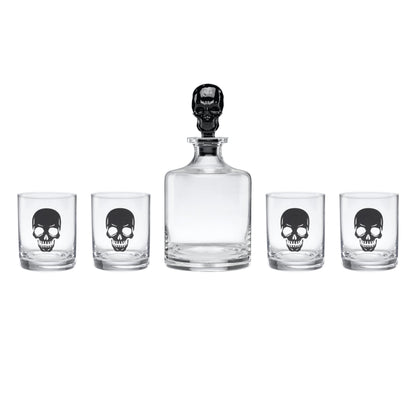 Oneida Barware, 5-Piece Skeleton Whiskey Set, 4 Drinking Glasses & 1 Decanter, Dishwasher Safe, Halloween Decor Indoor, Halloween Table Decorations for Party, Skeleton Themed (4 Glasses, 1 Decanter)