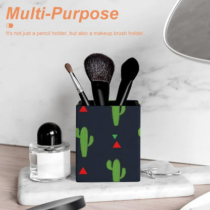 UTRSIFB Holder Cup Makeup Brush Storage Organizer, Waterproof Multifunctional Office Supplies, Pen Holder Square Leather Pencil Cactus Art