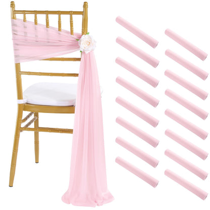 Fanqisi Pink Chair Sashes 16 Pieces 240cm Long Chair Bows Sashes Sheer Tulle Flowy Fabric for Wedding Aisle Chairs Decoration