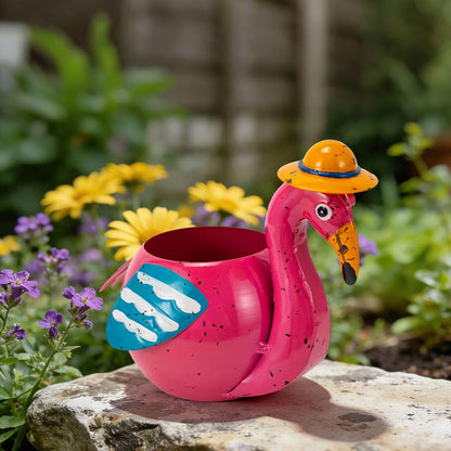 The Aura Collective Flamingo Planter Small Succulent Pots Metal Animal Planters, Decorative Flower Pot Indoor Garden Statues Yard Art Decor