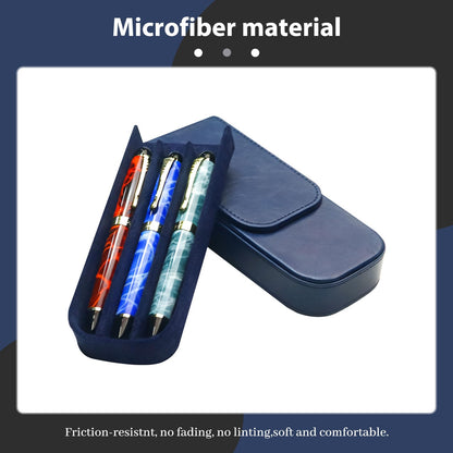 MIVLXLX PU Leather Triple Pen Case Pencil Pouch Holder for Three Fountain Ballpoint Rollerball Pens and Pencils Gift Choice for Man/Woman/Office (blue)