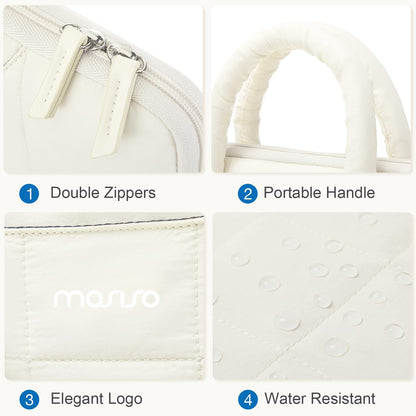 MOSISO Laptop Case 16 inch, 15-15.6 inch Puffy Laptop Sleeve Compatible with MacBook Pro 16 M5 M4 M3 M2 M1,HP Acer Dell Lenovo Notebook,Rectangle Quilted Bag with Handle&Flower Pendant, Sand
