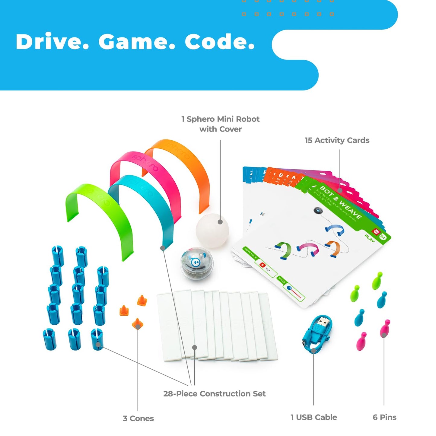 sphero Mini Activity Kit - App-Enabled Coding Robot - 55 Piece Construction Set & Activity Cards - STEM Educational Toy for Kids - Bluetooth Connectivity - Interactive & Fun Learning for Ages 8+