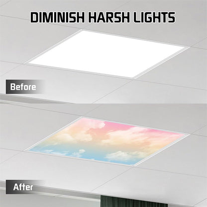 2PCS Magnetic Fluorescent Light Covers - Evening Glow Cloud Filters for Classroom & Office Drop Ceiling Lights, 4x2Feet