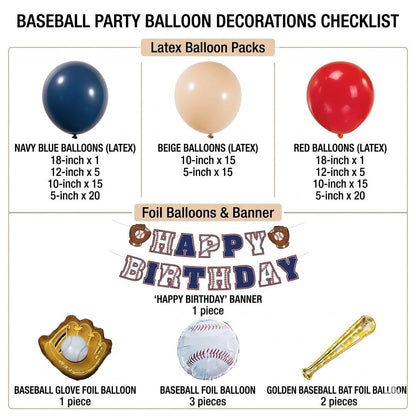 Baseball Birthday Party Decorations Navy Blue Red Nude Balloon Arch With Baseball Bat & Glove Balloons and Happy Birthday Banner For Sports Rookie year 1st birthday Baby Shower Supplies Decoration