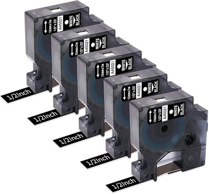 Freshworld 5-Pack Replacement for Dymo D1 Label Tape White on Black 45021 S0720610 Permanent Polyester Tapes,1/2 Inch(12mm) x 23Ft(7m),for Dymo LabelManager PnP 160 210D 260P 280 360D 420P Label Maker